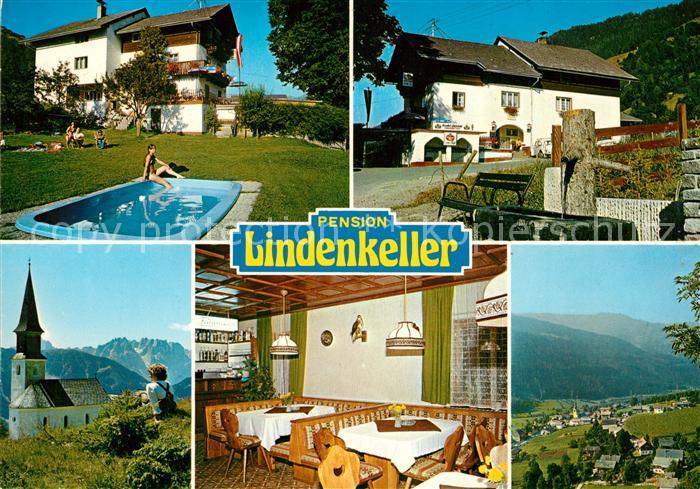 Rangersdorf Kaernten Pension Lindenkeller Swimmingpool Gaststube Kirche Panorama