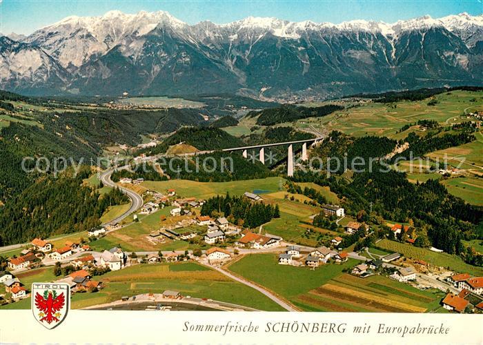 Schoenberg Stubaital Fliegeraufnahme mit Europabruecke Brennerautobahn Innsbruck