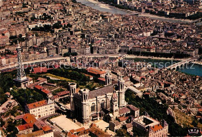 Lyon France Notre Dame de Fourviere La Saone Le Rhone Vue aerienne