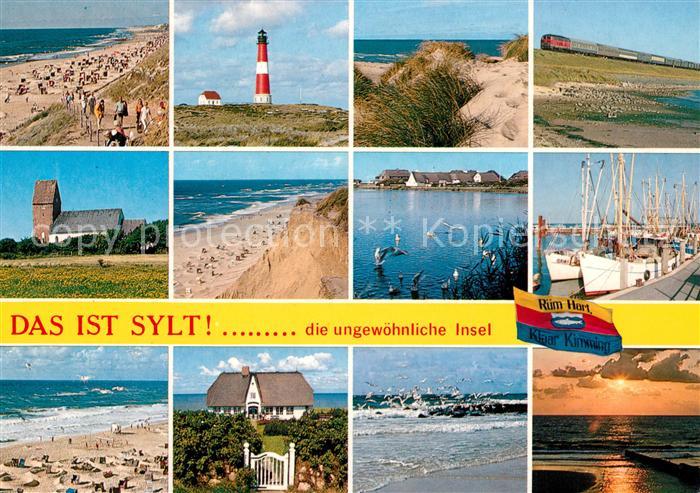 Insel Sylt Strand Leuchtturm Duenen Inselbahn Kirche Hafen Moewen Sonnenuntergan