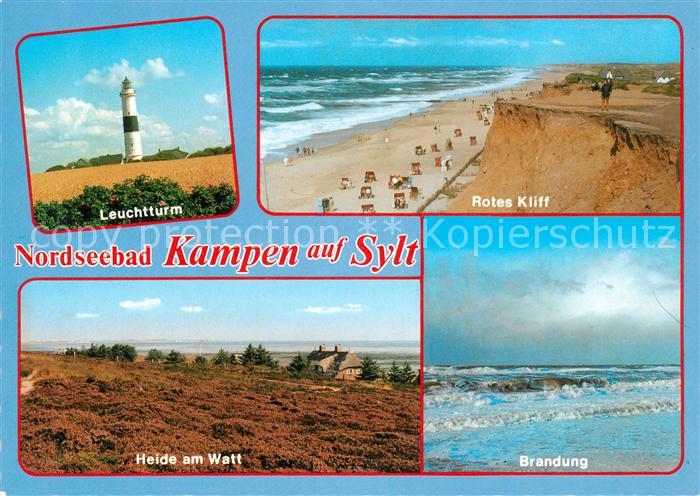 Kampen Sylt Leuchtturm Rotes Kliff Strand Heide am Watt Brandung