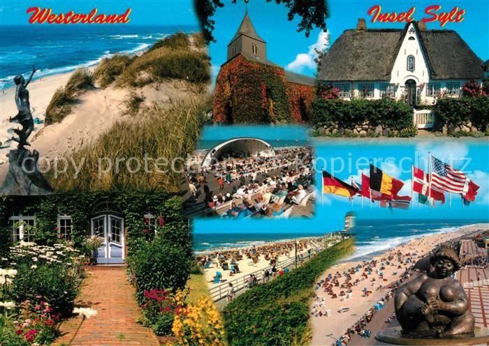 Westerland Sylt Duenen Strand Kirche Kurkonzert Friesenhaus Nationalflaggen