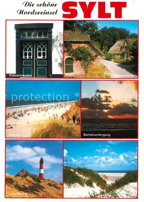 Insel Sylt Friesenhaeuser Haustuer Strand Sonnenuntergang Leuchtturm Duenen