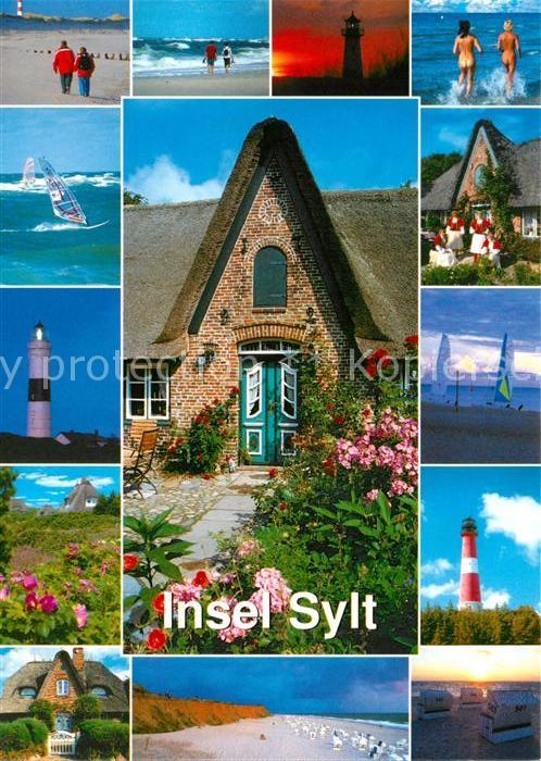 Insel Sylt Friesenhaus Strand Windsurfen Leuchtturm Blumen Sonnenuntergang