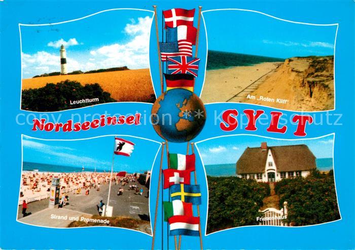 Insel Sylt Leuchtturm Rotes Kliff Strand Promenade Friesenhaus Nationalflaggen E