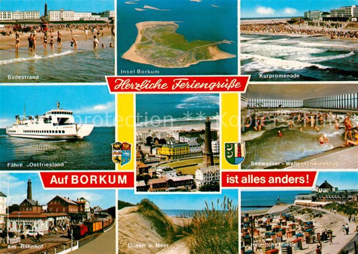 Borkum Badestrand Faehre Ostfriesland Bahnhof Duenen Kurpromenade Seewasser Well