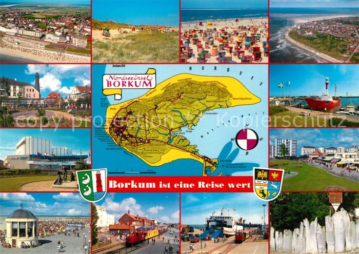 Borkum Strand Hafen Musikpavillon Inselbahnhof Ortsmotive Landkarte Wappen