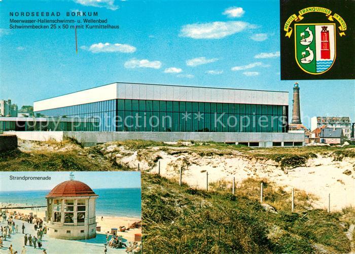 Borkum Meerwasser Hallenbad Kurmittelbaus Strandpromenade Musikpavillon Wappen