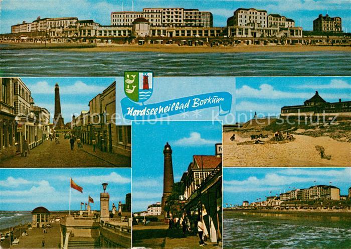 Borkum Kurhaeuser Ansicht vom Meer aus Strassenpartie Leuchtturm Strand Promenad