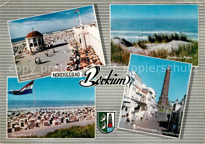 Borkum Wandelhalle Musikpavillon Duenen und Meer Strand Leuchtturm