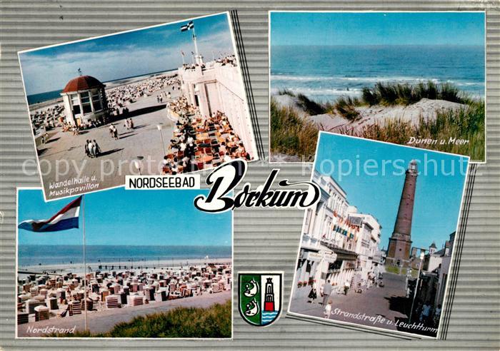 Borkum Wandelhalle Musikpavillon Duenen und Meer Strand Leuchtturm