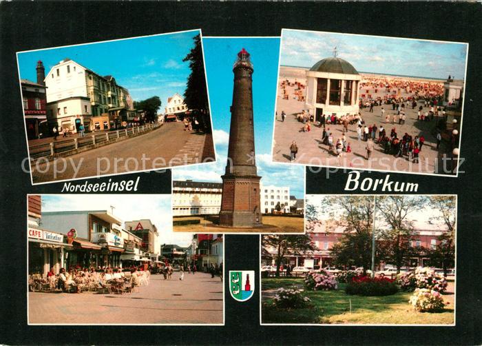 Borkum Ortsmotive Strassencafes Leuchtturm Strand Promenade Musikpavillon