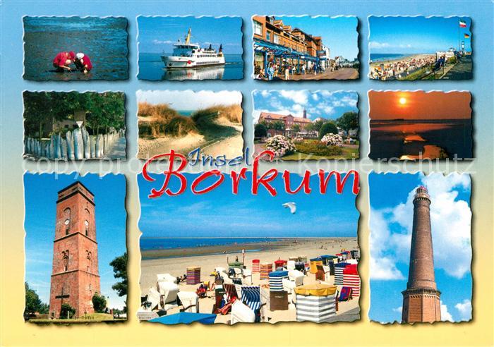 Borkum Faehre Ortsmotive Strand Promenade Duenen Wal Kinnladen Zaun Leuchtturm S