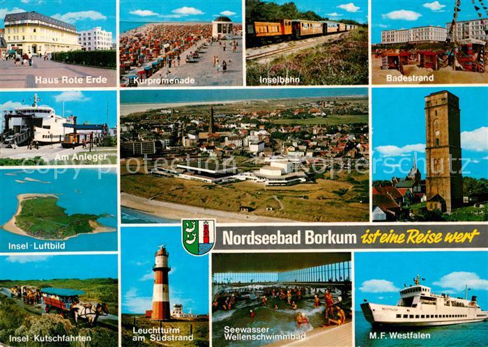 Borkum Kurhaeuser Kurpromenade Musikpavillon Inselbahn Strand Anleger Faehre Kut