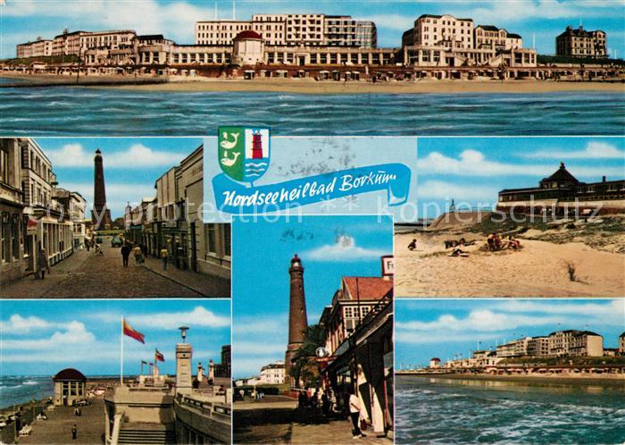 Borkum Ansicht vom Meer aus Leuchtturm Strand Promenade Musikpavillon