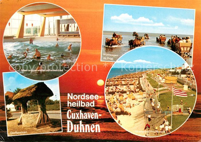 Duhnen Nordsee Meerwasser Wellenbad Wattwagen im Priel Dorfbrunnen Strand Promen