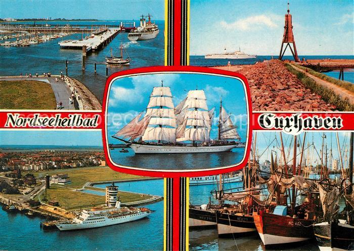 Cuxhaven Nordseebad Hafen Faehre Segelschiff Kugelbake Fischkutter