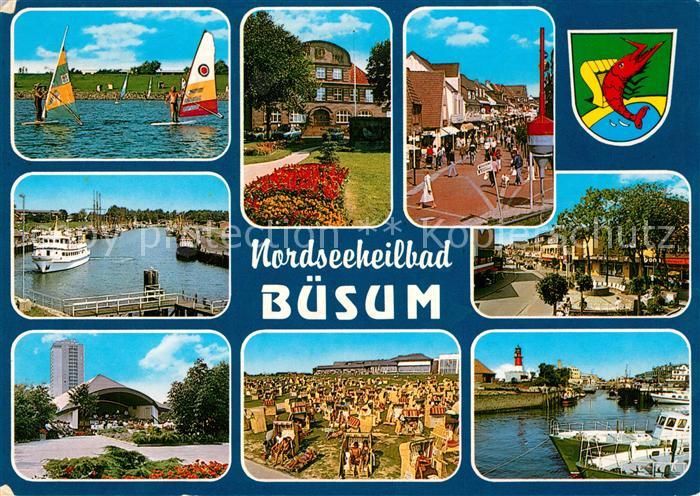 Buesum Nordseebad Windsurfen Hafen Konzertpavillon Strand Strassenpartien Wappen