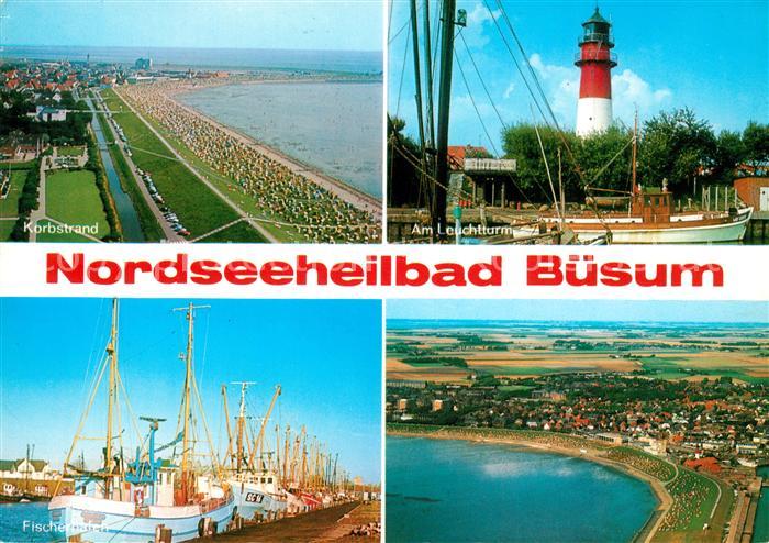Buesum Nordseebad Korbstrand Leuchtturm Fischerhafen Fliegeraufnahme