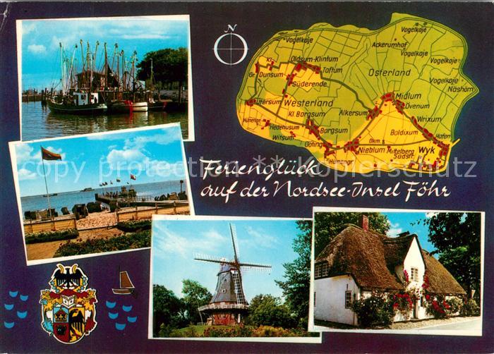 Insel Foehr Hafen Fischkutter Strand Windmuehle Friesenhaus Landkarte