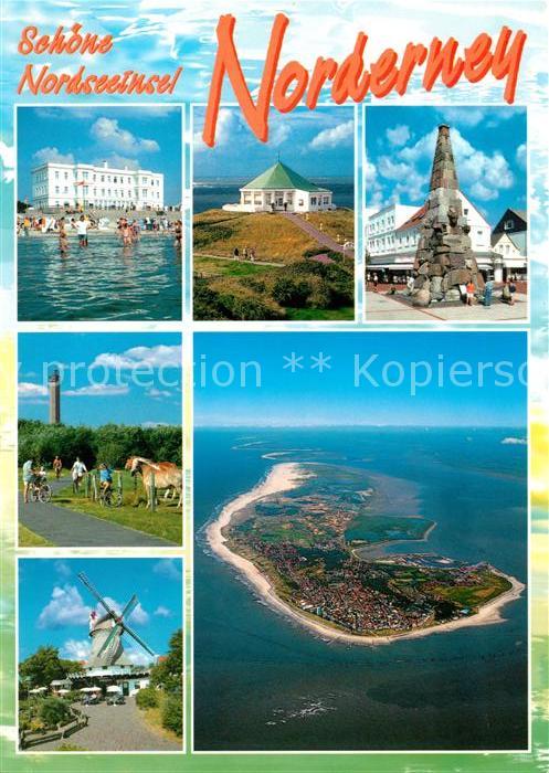 Norderney Nordseebad Teilansichten Strand Windmuehle Pferde Denkmal Fliegeraufna