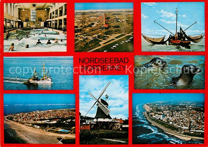 Norderney Nordseebad Wellenhallenbad Fischkutter Windmuehle Seehunde Fliegeraufn