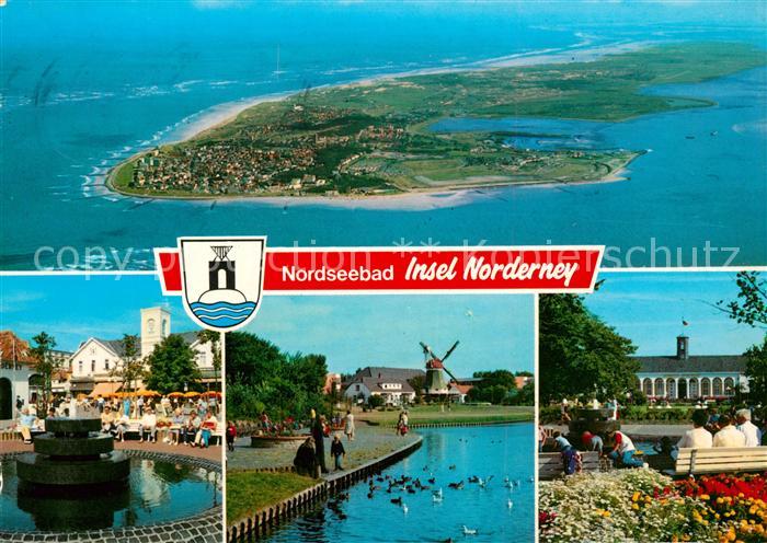 Norderney Nordseebad Nordseeinsel Fliegeraufnahme Ortsmotive Brunnen Windmuehle