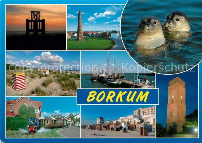 Borkum Denkmal Leuchtturm Duenen Hafen Fischkutter Strand Seehunde