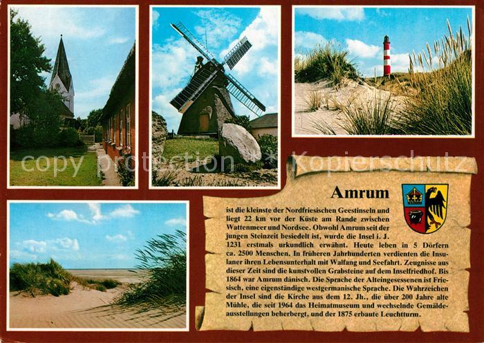 Amrum Kirche Windmuehle Duenen Leuchtturm Geschichte Wappen