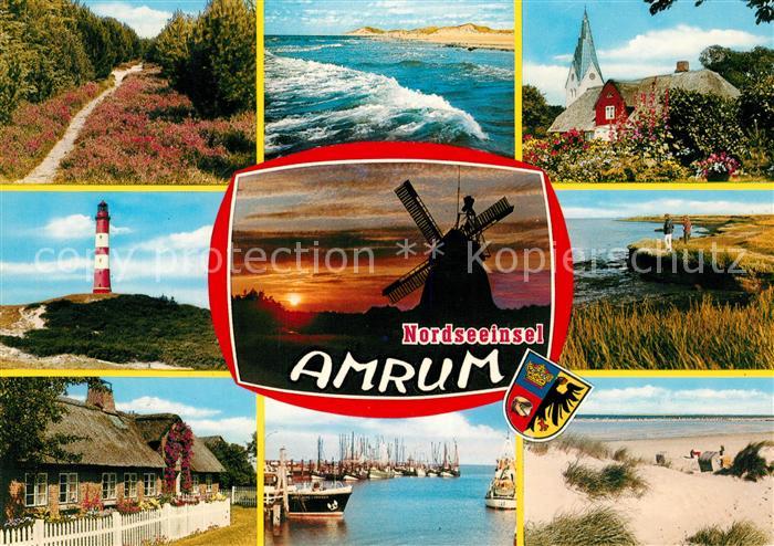 Amrum Heidelandschaft Friesenhaus Leuchtturm Windmuehle Sonnenuntergang Hafen St