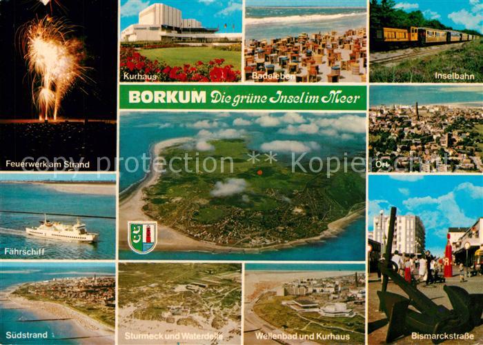 Borkum Feuerwerk Strand Faehrschiff Kurhaus Inselbahn Bismarckstrasse Wellenbad