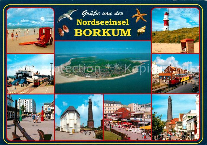 Borkum Strand Leuchtturm Faehrhafen Inselbahn Leuchtturm Strassenpartie Fliegera