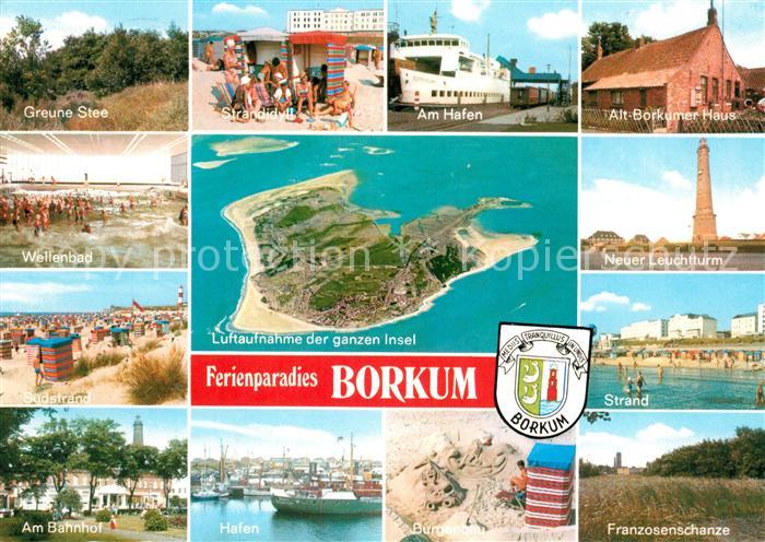 Borkum Greune Stee Wellenbad Strand Bahnhof Hafen Leuchtturm Franzosenschanze Fl