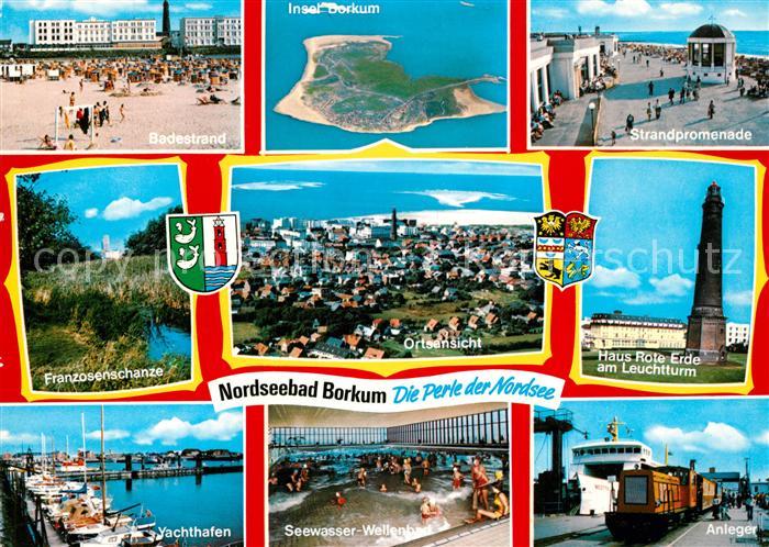 Borkum Strand Promenade Franzosenschanze Yachthafen Wellenbad Anleger Haus Rote