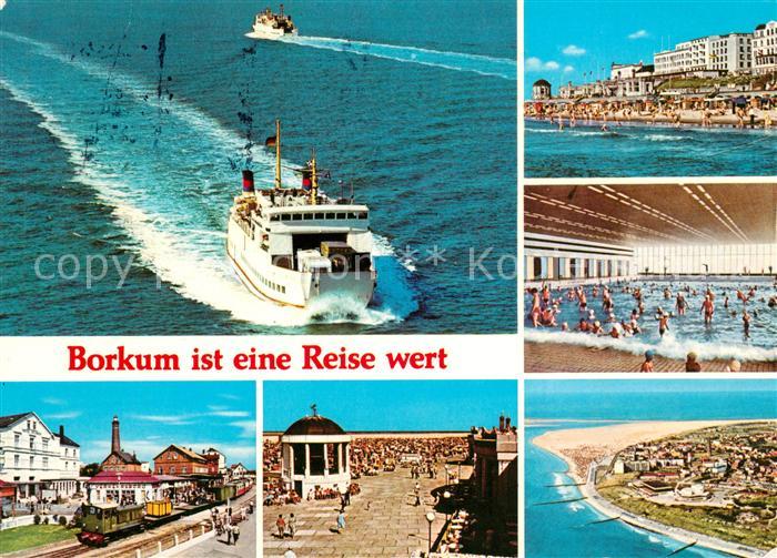 Borkum Bahnhof Promenade Musikpavillon Wellenbad Strand Faehre Fliegeraufnahme