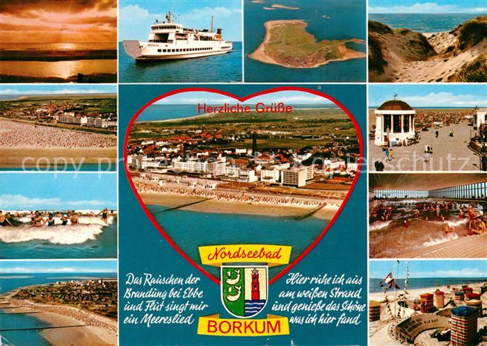 Borkum Sonnenuntergang Faehre Brandung Strand Promenade Musikpavillon Fliegerauf