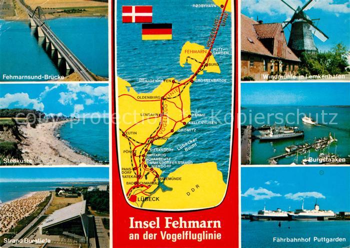 Insel Fehmarn Fehmarnsundbruecke Steilkueste Strand Windmuehle Burgstaaten Hafen