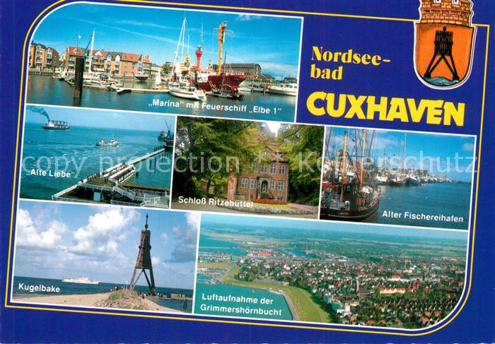Cuxhaven Nordseebad Marina mit Feuerschiff Elbe 1 Alte Liebe Kugelbake Schloss R