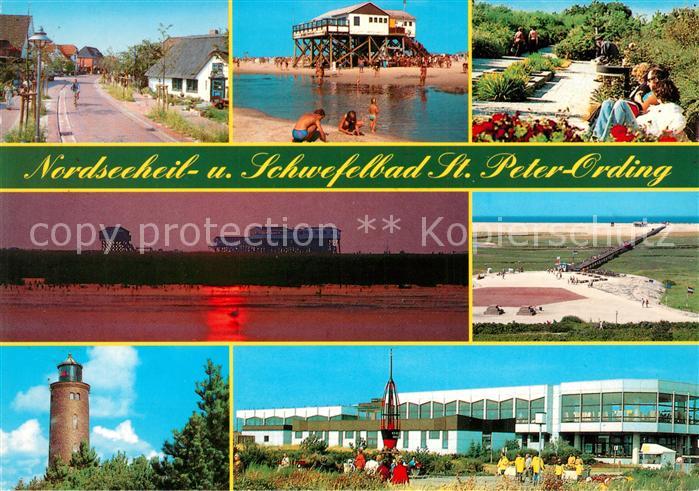 St Peter-Ording Haeuserpartie Strand Restaurant Park Bruecke zur Sandbank Leucht