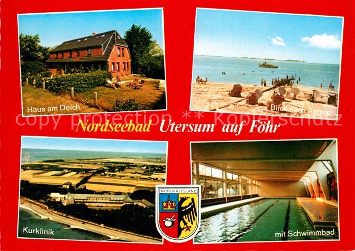 Utersum Haus am Deich Strand Blick nach Amrum Hallenbad Kurklinik Fliegeraufnahm