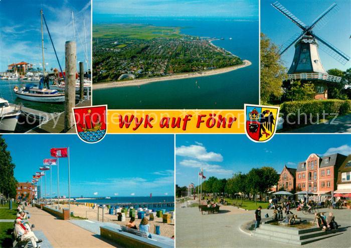 Wyk Foehr Hafen Windmuehle Strand Promenade Fliegeraufnahme Wappen