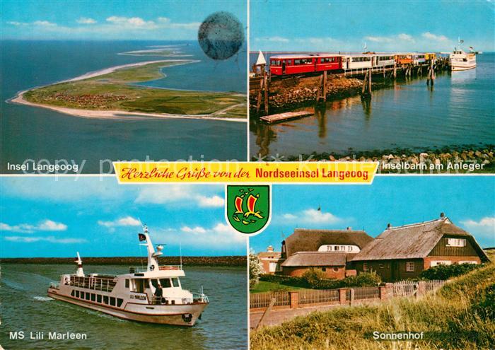 Langeoog Nordseebad Nordseeinsel Fliegeraufnahme Inselbahn am Anleger MS Lili Ma