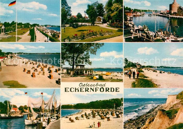 Eckernfoerde Strand Promenade Konzertpavillon Hafen Fischkutter Kueste