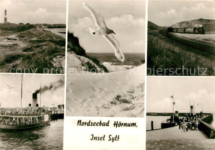 Hoernum Sylt Landschaftspanorama Duenen Moewe Leuchtturm Inselzug Hafen Dampfer