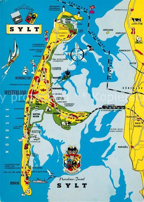 Insel Sylt Landkarte Wattenmeer Festland