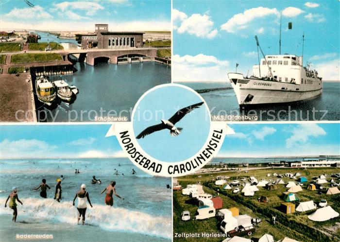 Carolinensiel Ostfriesland Schoepferwerk MS Oldenburg Zeltplatz Harlesiel