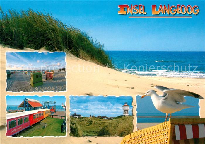 Langeoog Nordseebad Duenen Strand Moewe Leuchtturm Inselbahn
