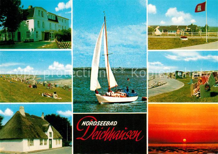 Deichhausen Buesum Soonenuntergang Segelboot Strandkoerbe