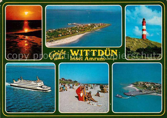 Wittduen Amrum Fliegeraufnahme Leuchtturm Faehre Sonnenuntergang Strandleben Anl