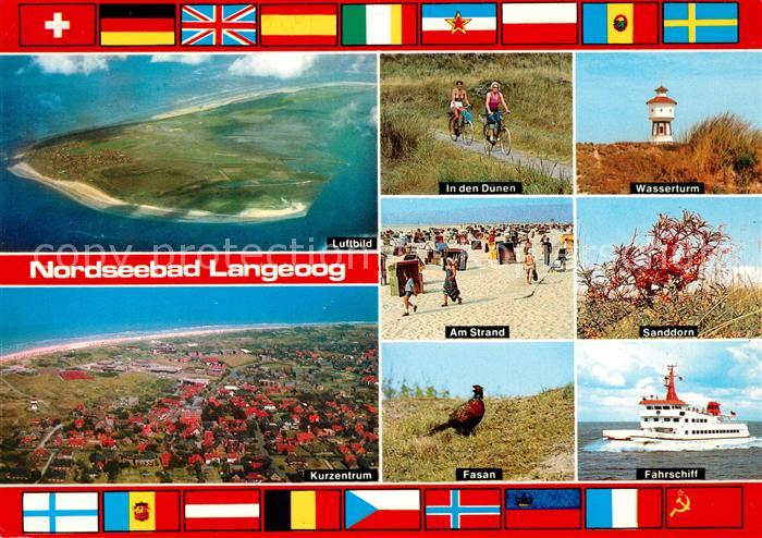 Langeoog Nordseebad Duenen Wasserturm Faehrschiff Flugaufnahme Kurzentrum